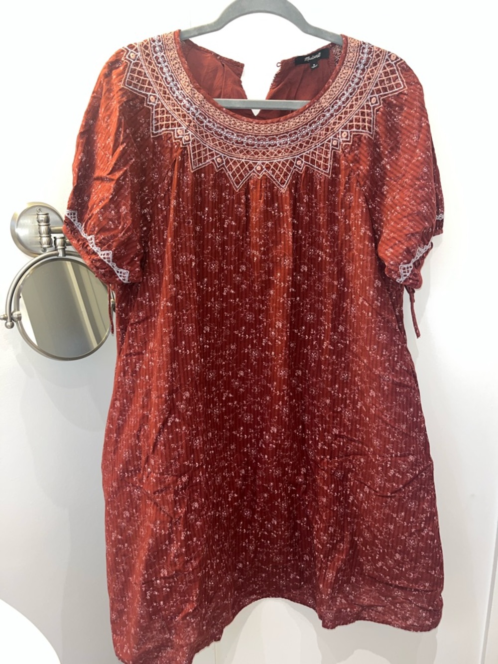 Madewell Rust Red Embroidered Boho Tunic